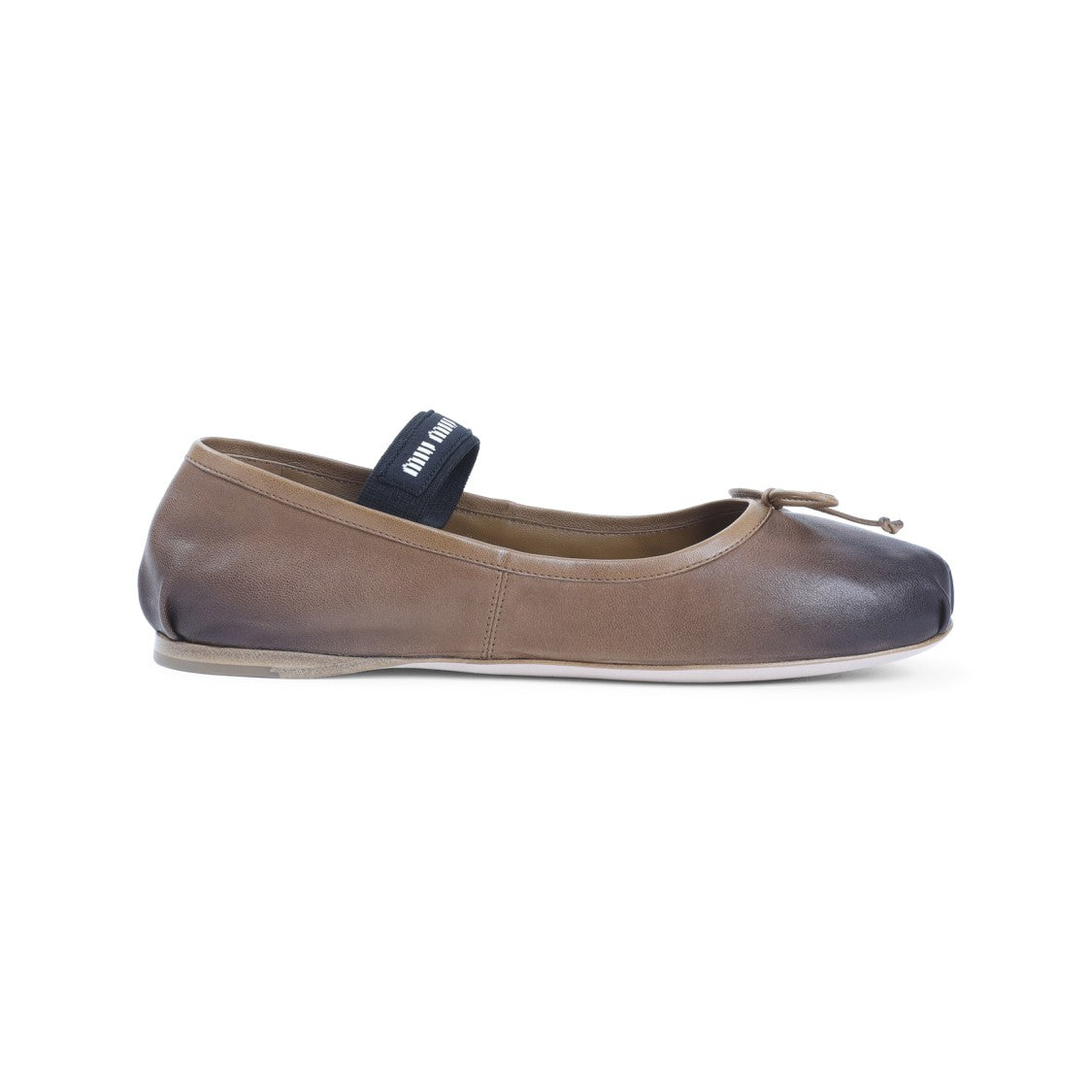 Miu Miu Gradient Brown Lamb Leather Ballet Flats With Bow Detail