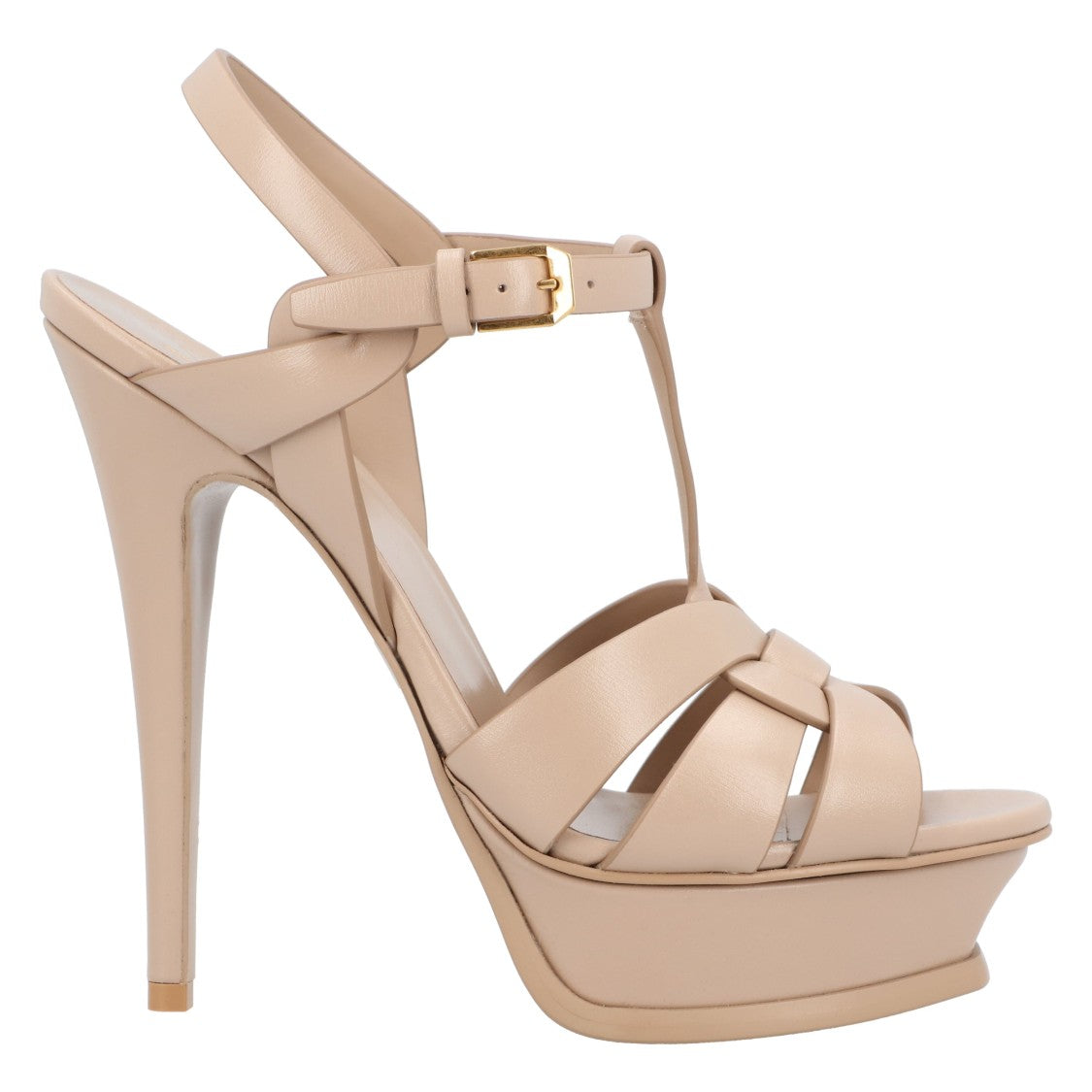 Saint Laurent Tribute Platform Sandals In Smooth Leather Beige