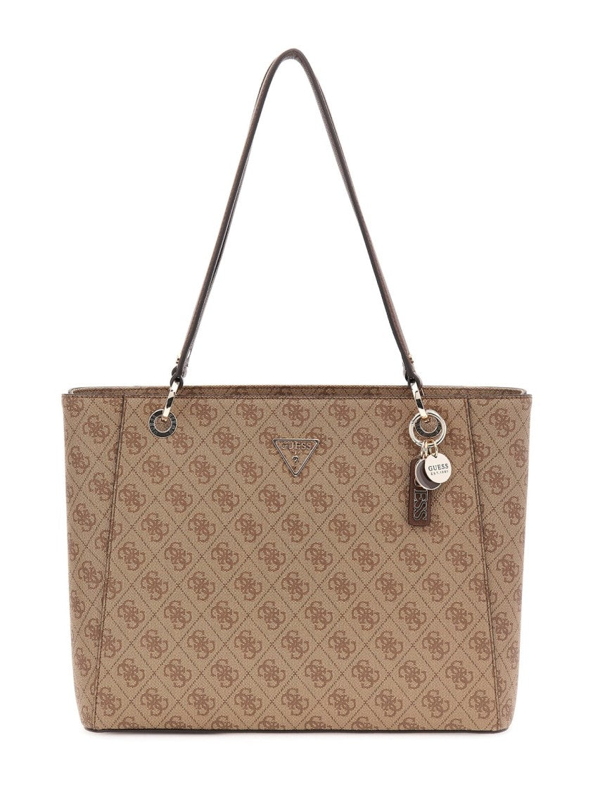 Guess Shopper Bag In Brown Logo Canvas