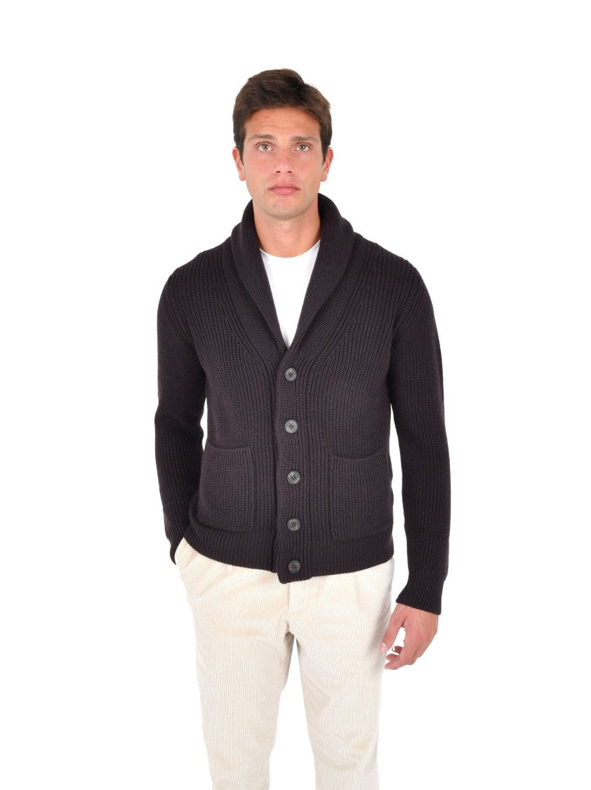 Drumohr Ribbed Merino Wool Cardigan With Shawl Collar