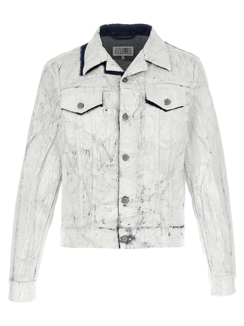 Mm6 By Maison Margiela Craqulé Effect Cotton Denim Jacket