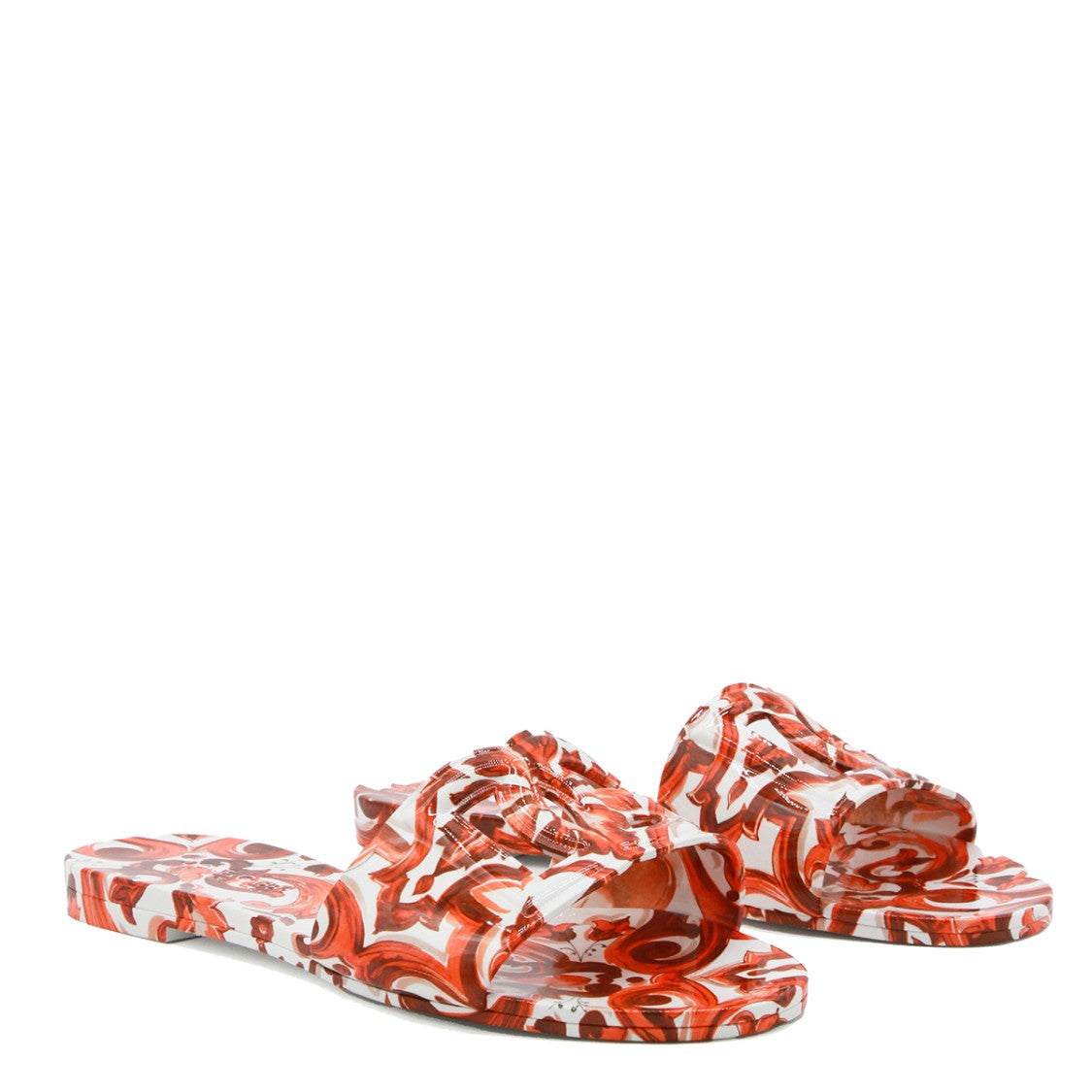 Dolce & Gabbana Orange Maiolica Pattern Flat Sandals