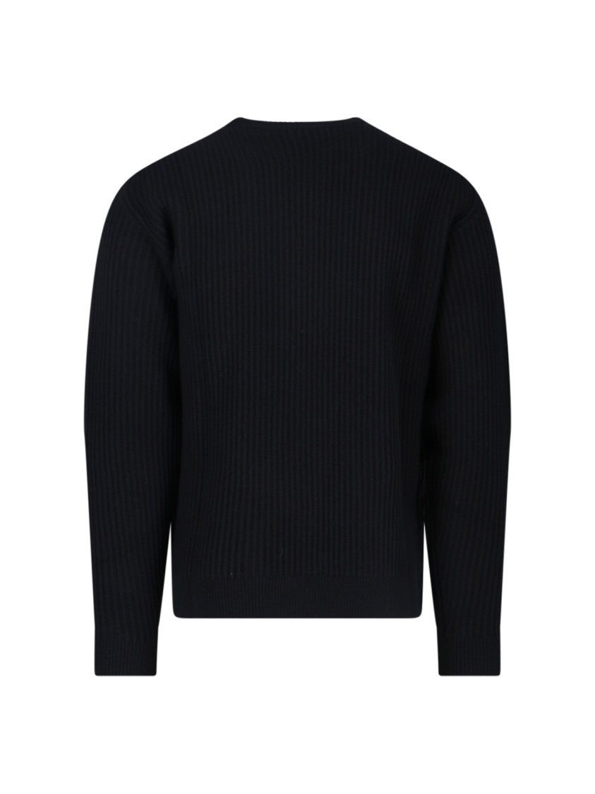 Maison Kitsuné Ribbed Knit Sweater With Cropped Fit And Embroidered Emblem