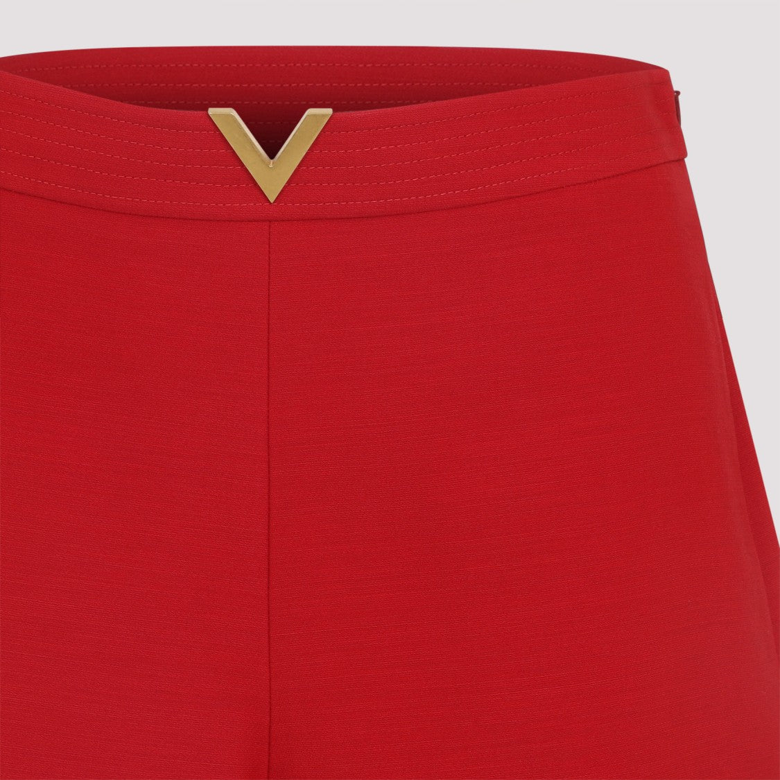 Valentino High-Waisted Red Wool Bermuda With Metallic V Logo