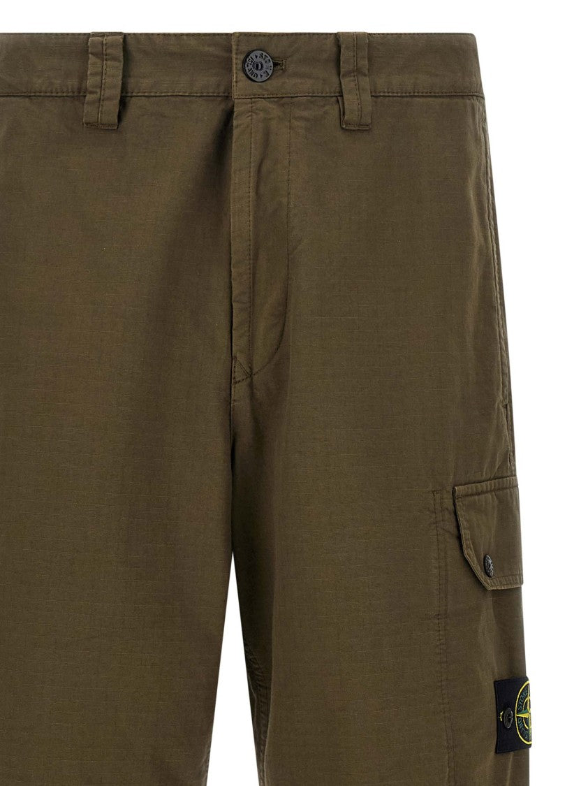 Stone Island Loose Fit Cotton Canvas Trousers With Cargo Pocket