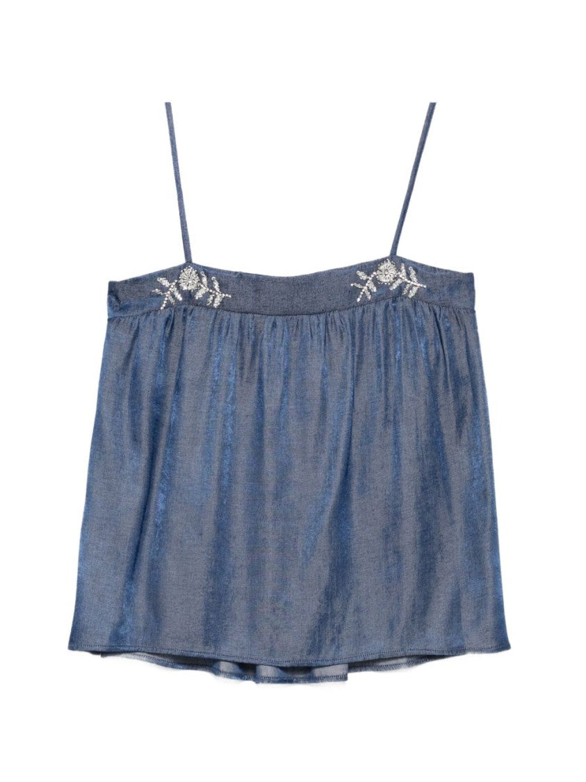 Liu Jo Blue Denim-Like Floral Tank Top