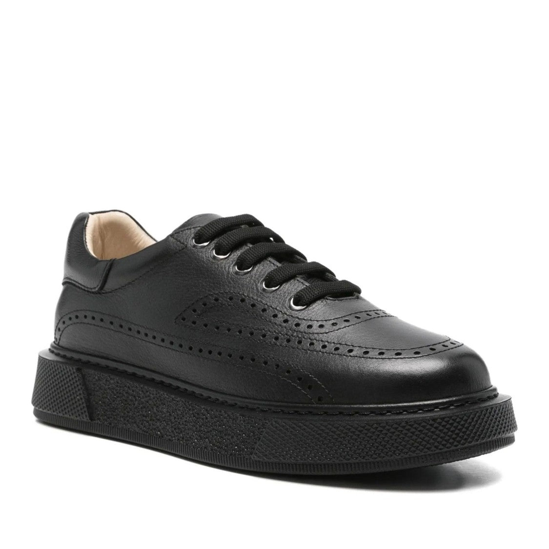 Sergio Moretti Black Brogue Detail Sleek Leather Wedge Sneakers