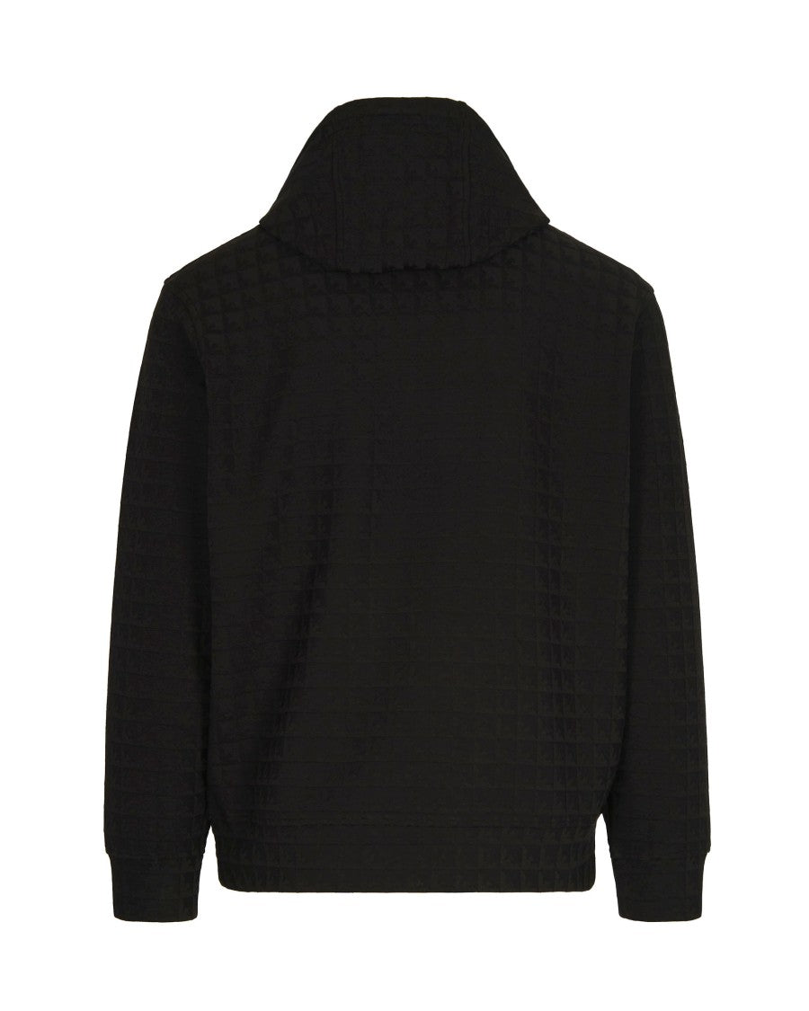 Emporio Armani Jacquard Knit Black Hoodie With Iconic Eagle Motif