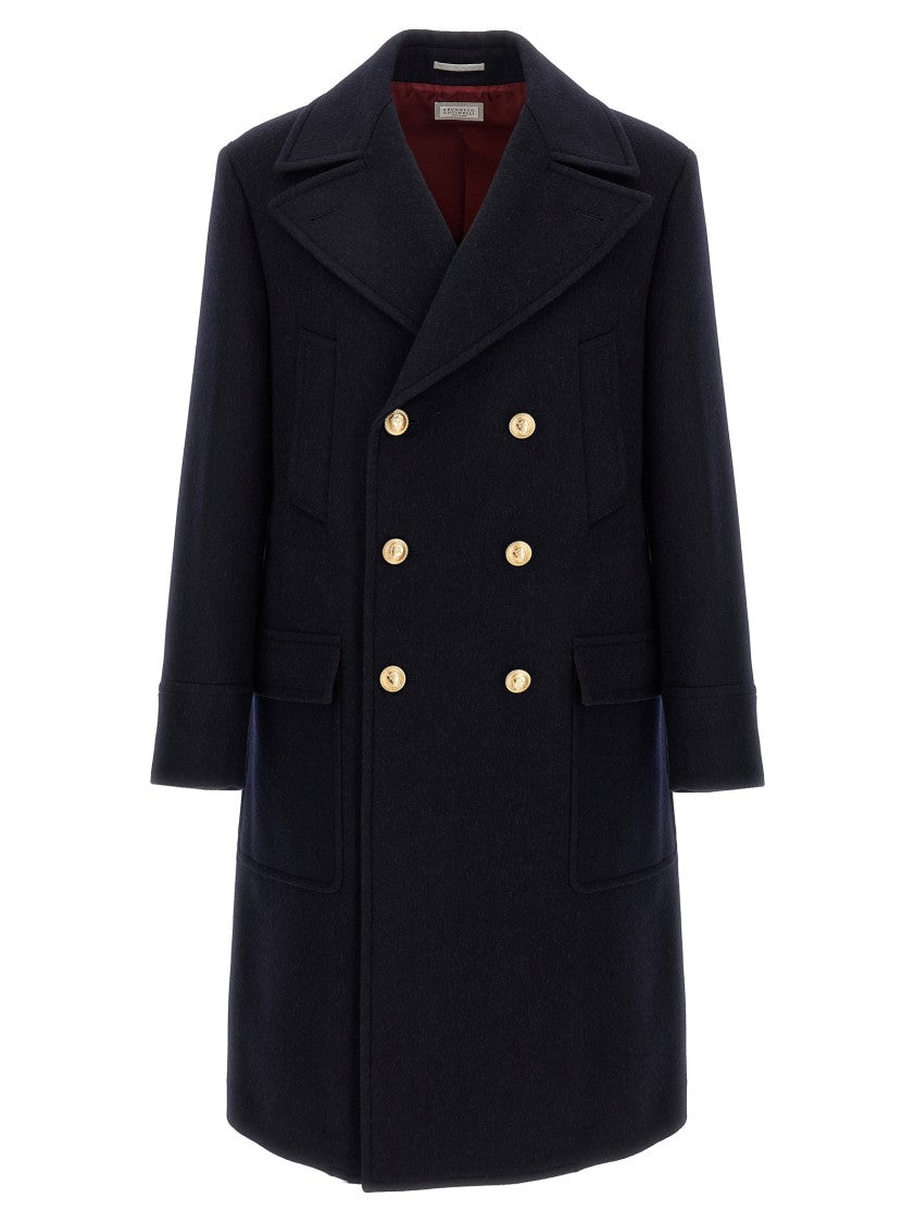 Brunello Cucinelli Double-Breasted Black Wool Coat