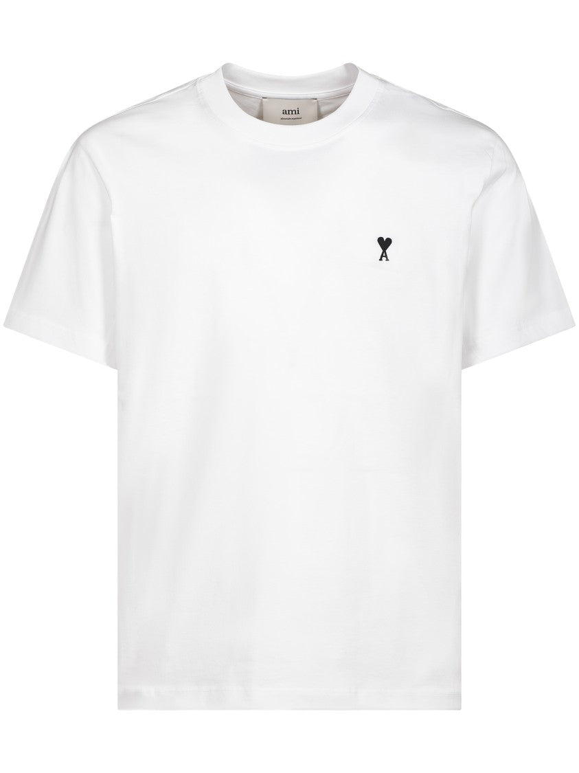 Ami Classic White T-Shirt With Round Neckline And Embroidered Logo