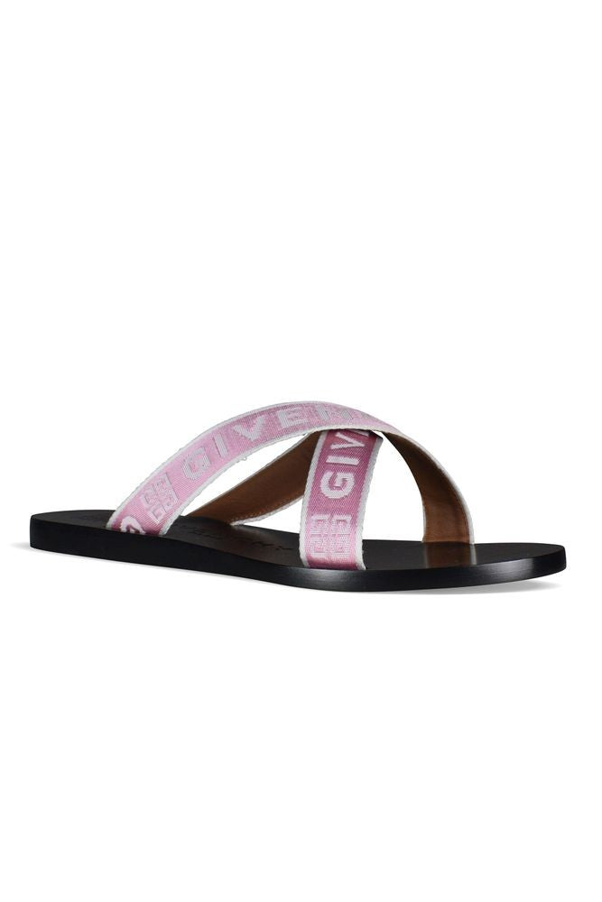 Givenchy Pink Leather Sandals With Crossed Fabric Straps