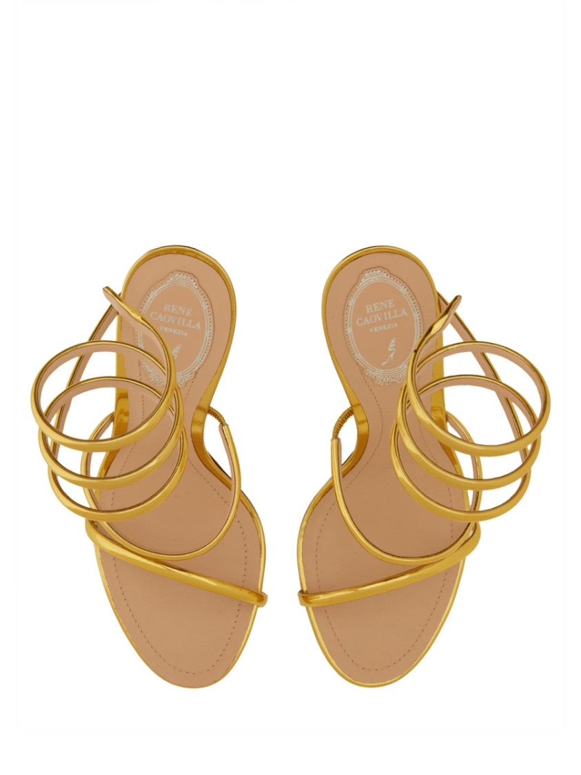 René Caovilla Neutrals Cleo Spiral Ankle Strap Sandals