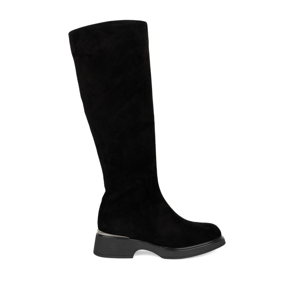 Linda Baumann Black Soft Suede Low Block Heel Tall Boots