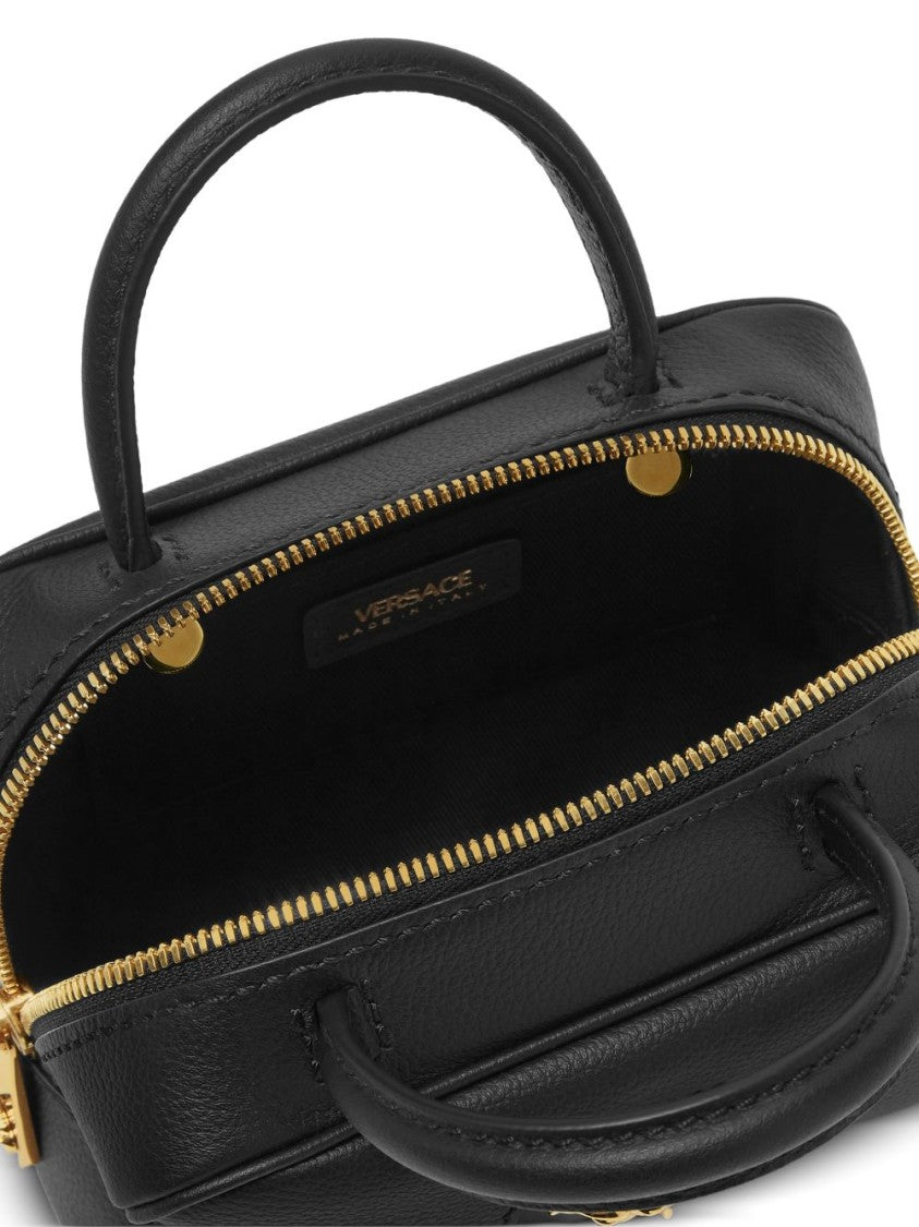 Versace Structured Pebbled Handbag With Medusa Emblem