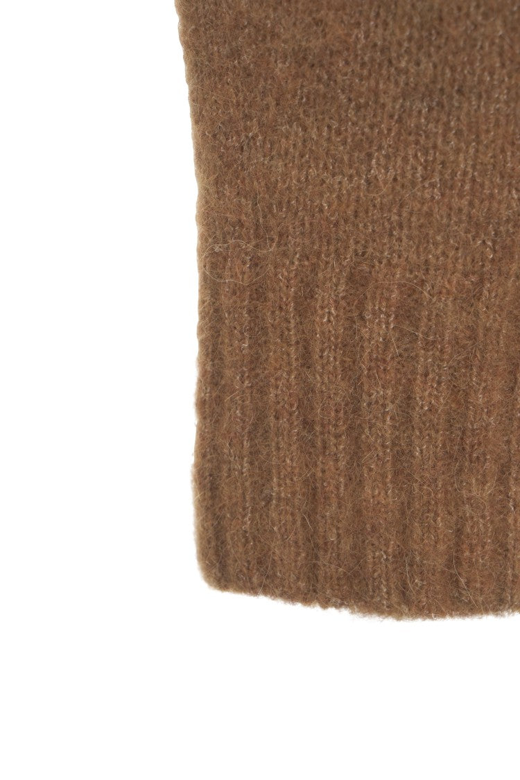 8Pm Textured Brown Knit Sweater With Relaxed Fit And Ribbed Accents