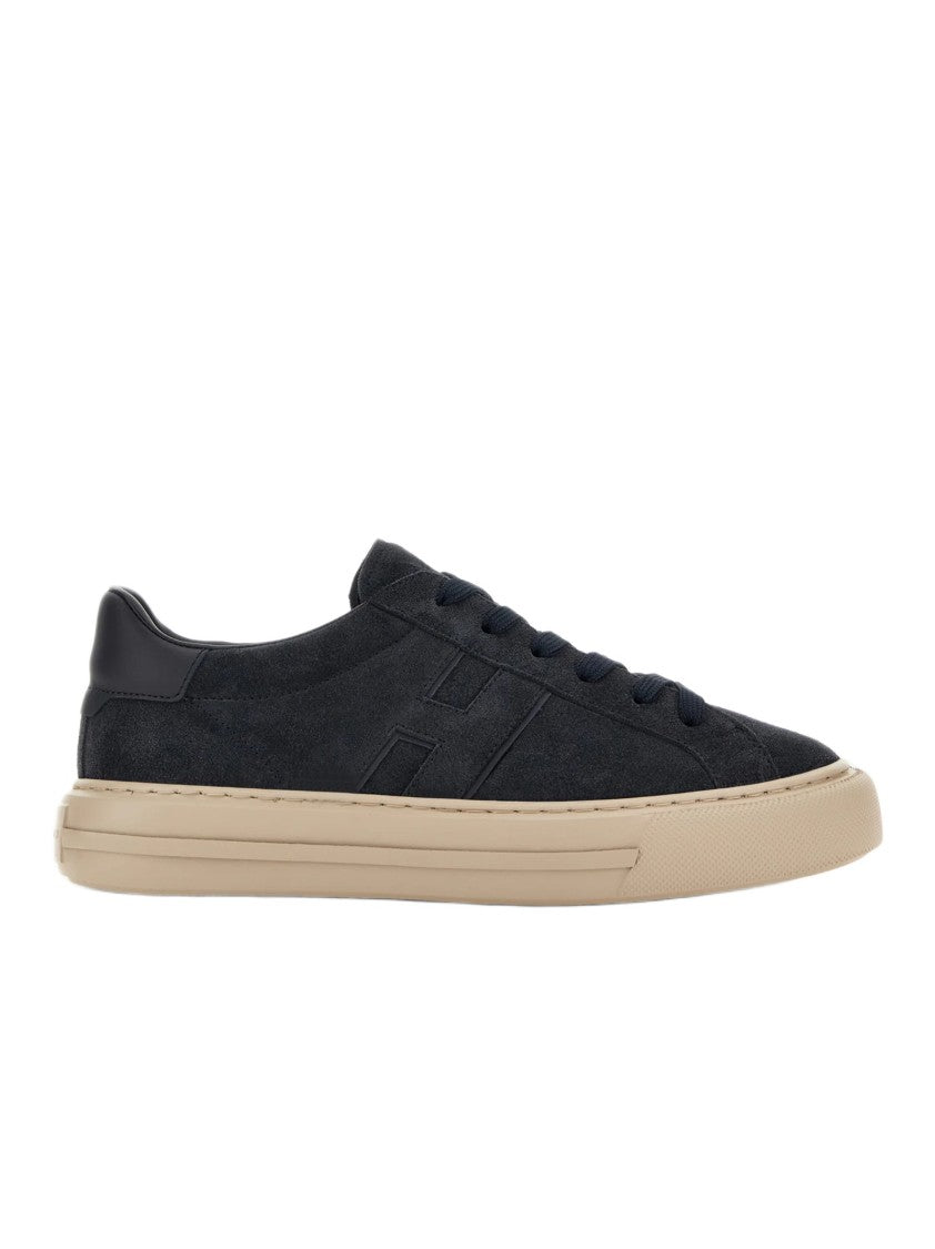 Hogan Low-Top Navy Suede Sneakers With Contrast Rubber Sole