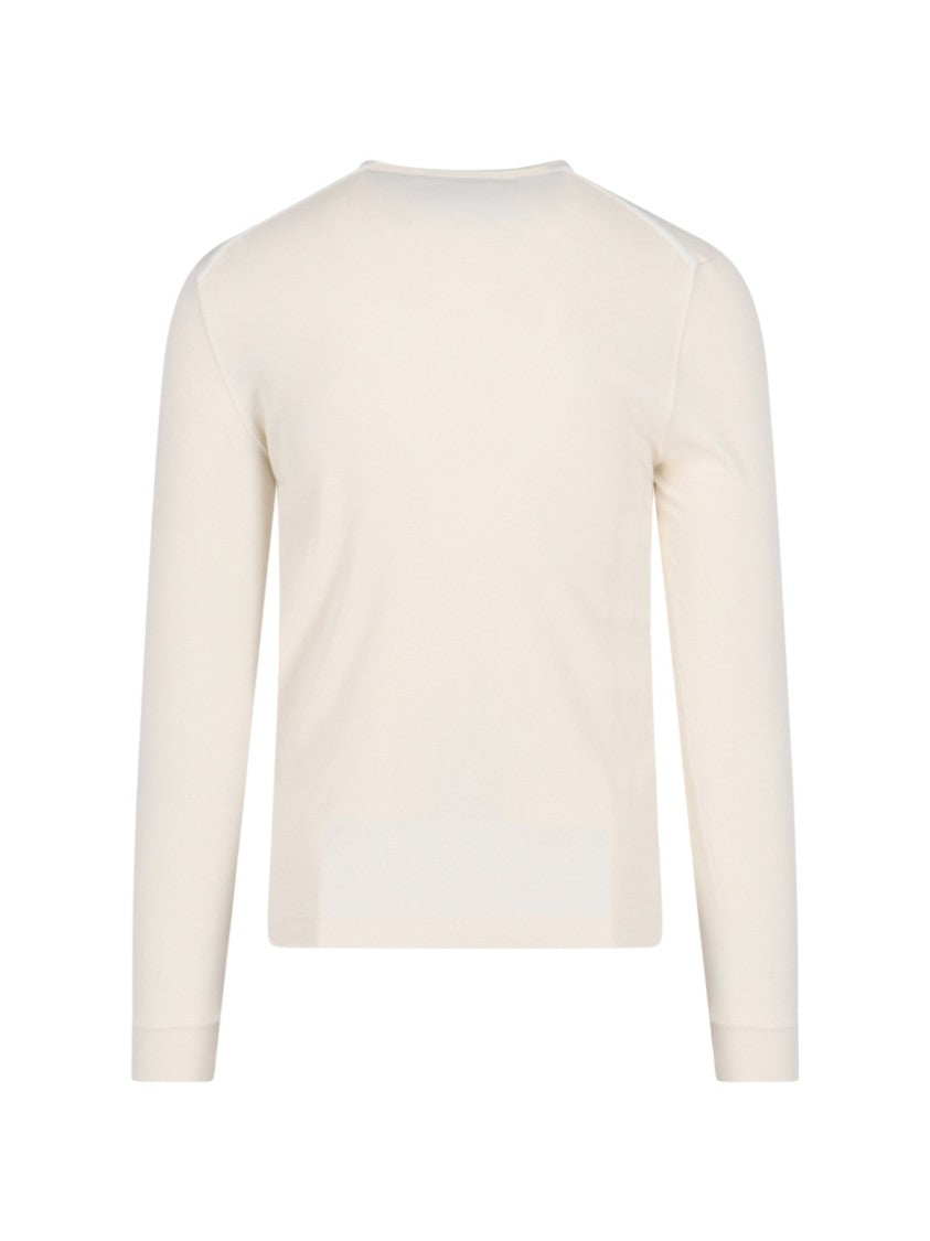 Tom Ford Ribbed White Henley Top With Buttoned Placket