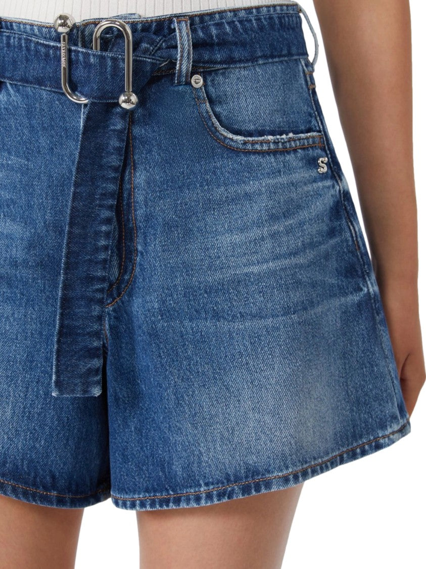 Max Mara Medium Blue Denim Shorts With Flared Leg Opening