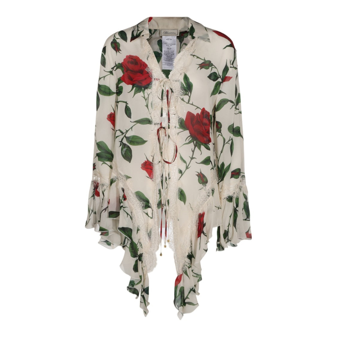 Blumarine Floral Print Lace Trim Asymmetrical Hem Blouse