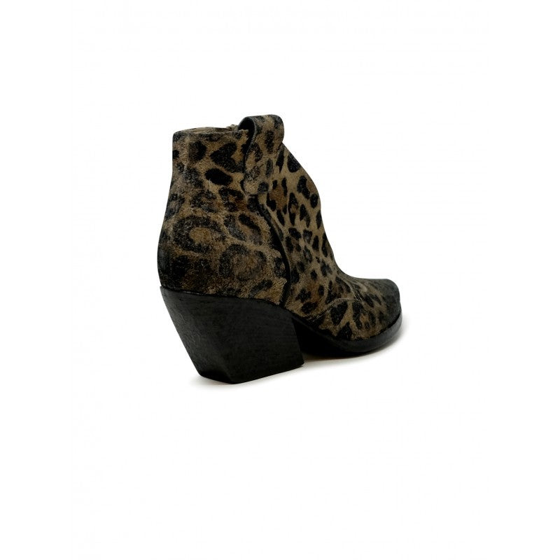 Elena Iachi Leopard Suede Texan Ankle Boots