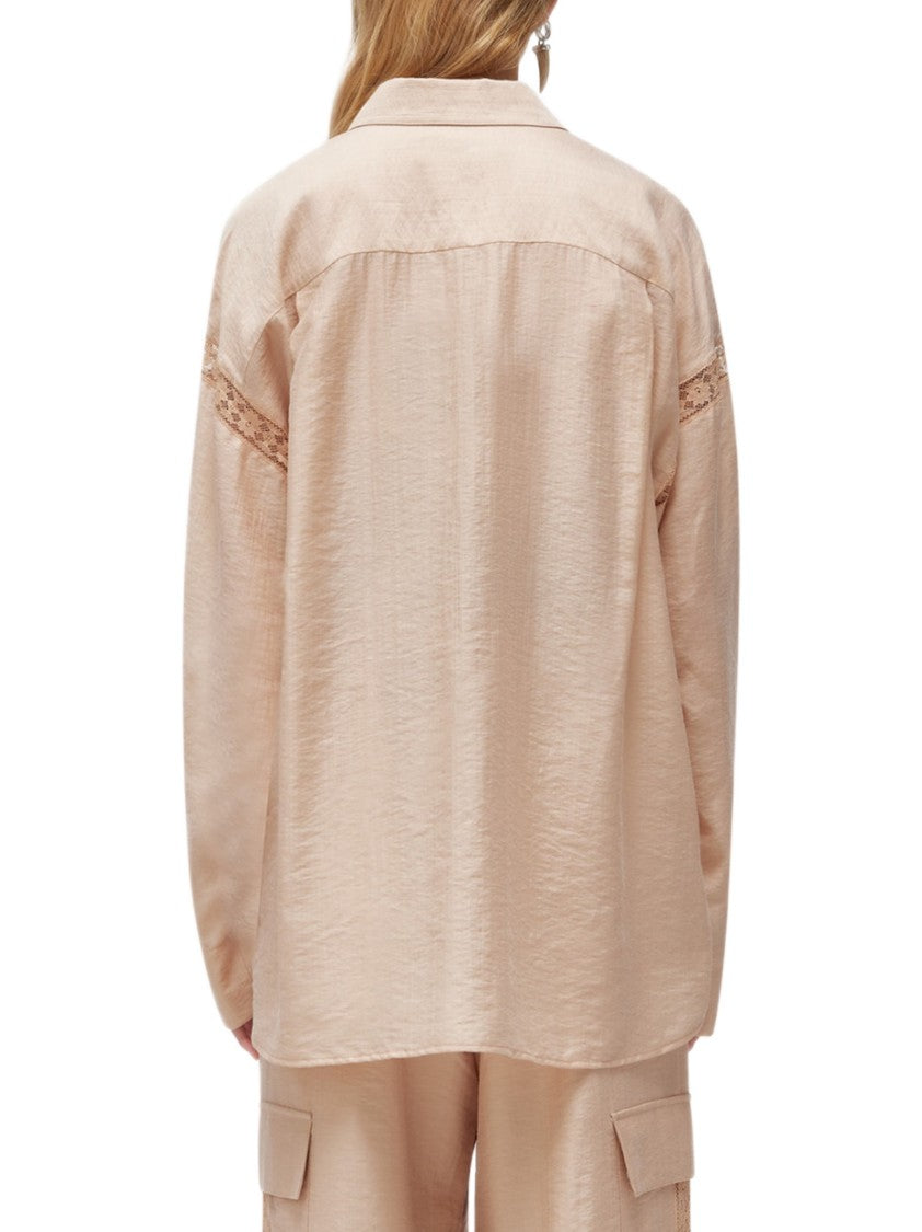 Blugirl Fluid Lyocell Shirt With Lace Inserts And Flap Pockets
