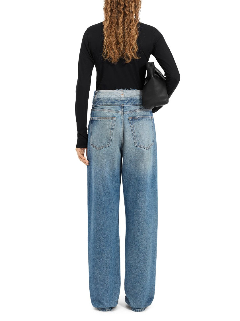 Mm6 By Maison Margiela High-Waisted Wide-Leg Trousers With Vintage-Faded Denim Finish