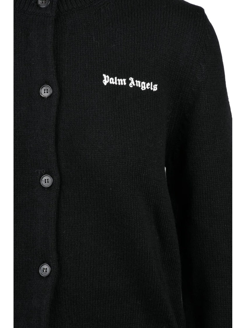 Palm Angels Black Wool-Blend Cropped Cardigan