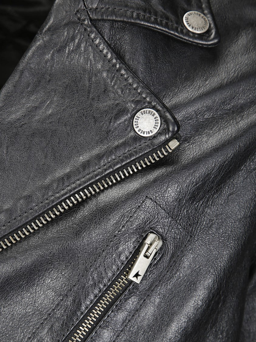 Golden Goose Regular Fit Leather Jacket With Zip Closure