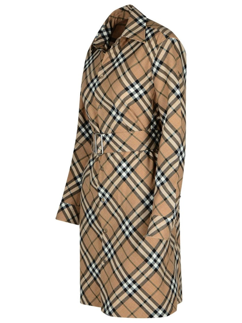 Burberry Check' Dress In Beige Wool Blend
