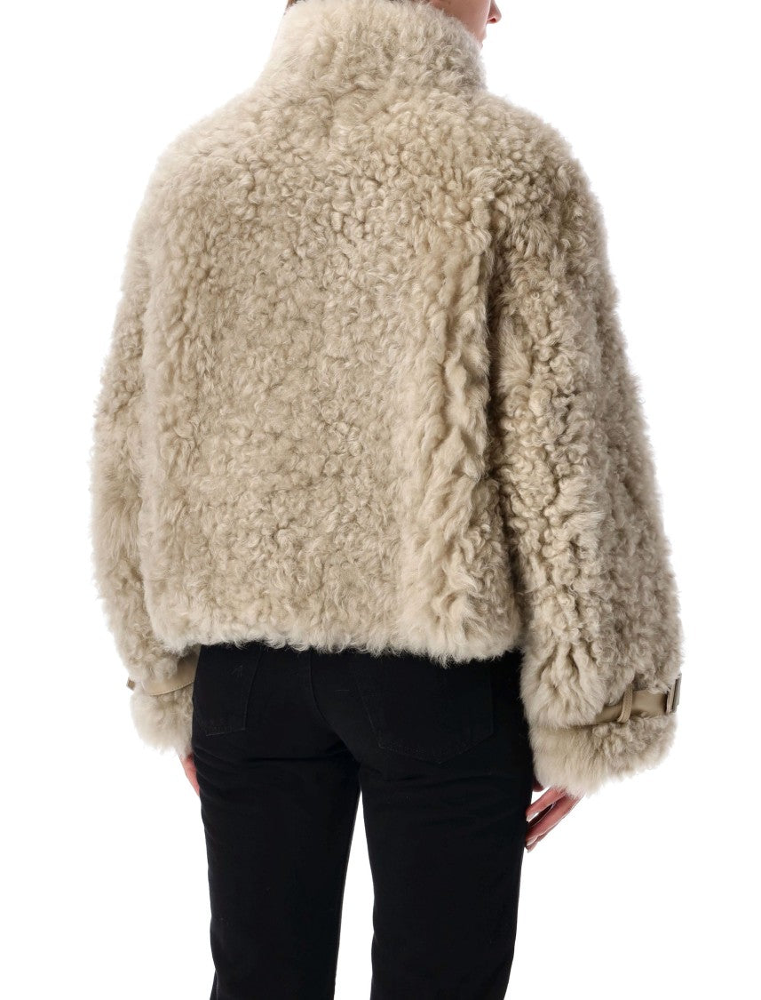 Sword Beige Shearling Jacket With High Collar