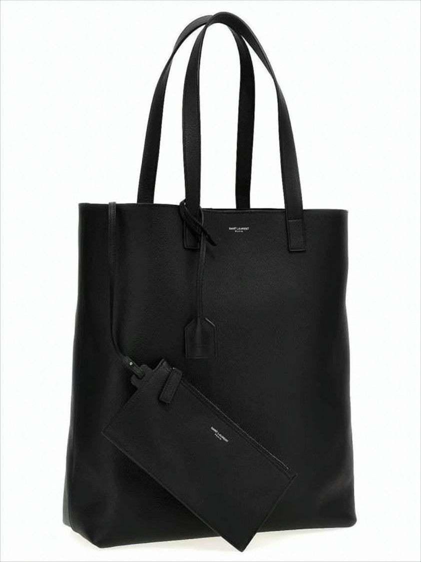 Saint Laurent Structured Black Calf Leather Tote Bag