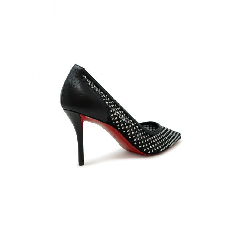 Christian Louboutin Black Strass Mesh Leather Apostropha 80 Pumps