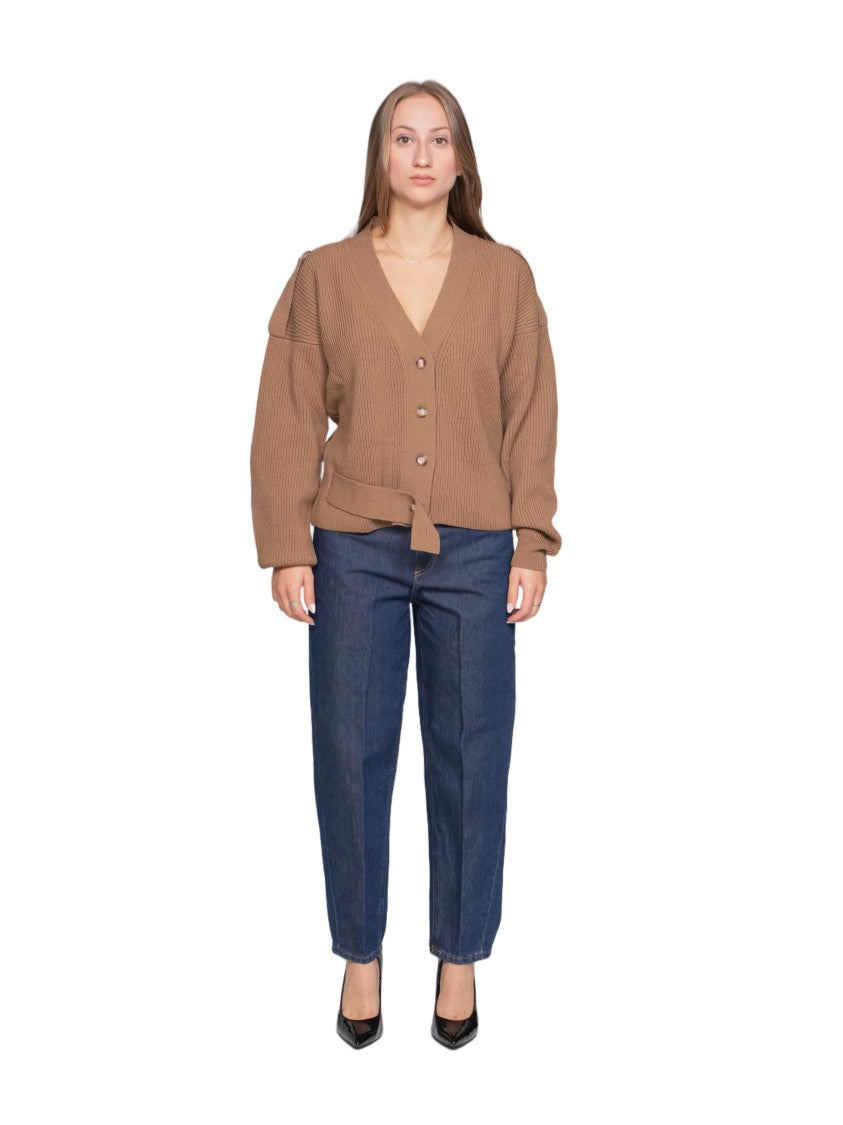 Dondup Ribbed Knit Cardigan With V-Neckline And Belt Detail