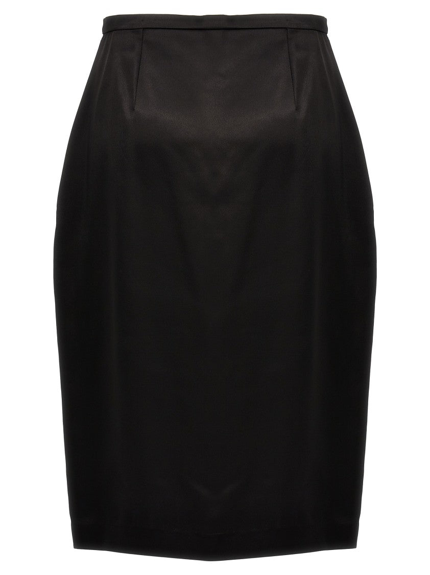 Saint Laurent Viscose Satin Pencil Skirt With Mid-Waist Design