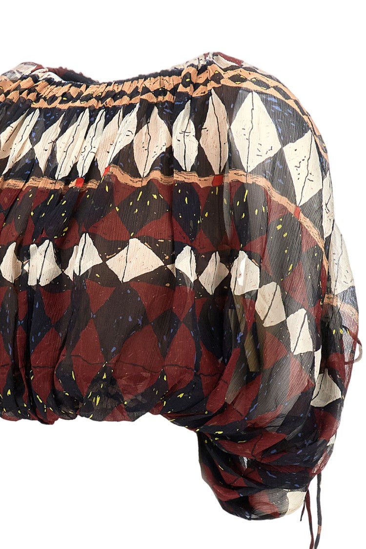 Into The East Voluminous Silk Blouse With Adjustable Drawstrings