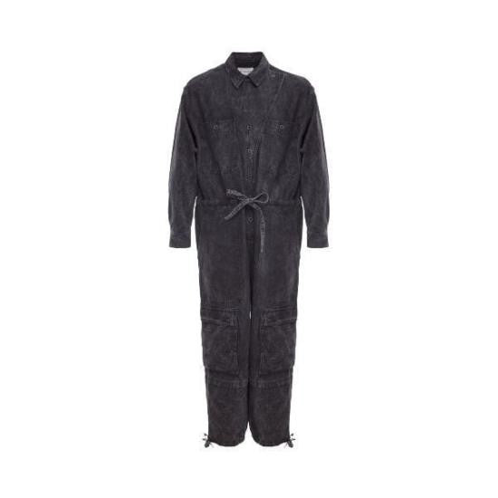 Isabel Marant Textured Faded Black Cotton Jumpsuit With Adjustable Waist