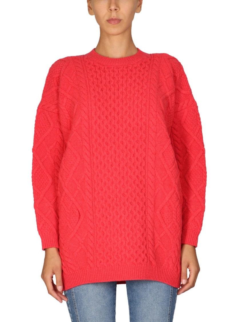 Stella Mccartney Textured Cable Knit Wool Crew Neck Sweater