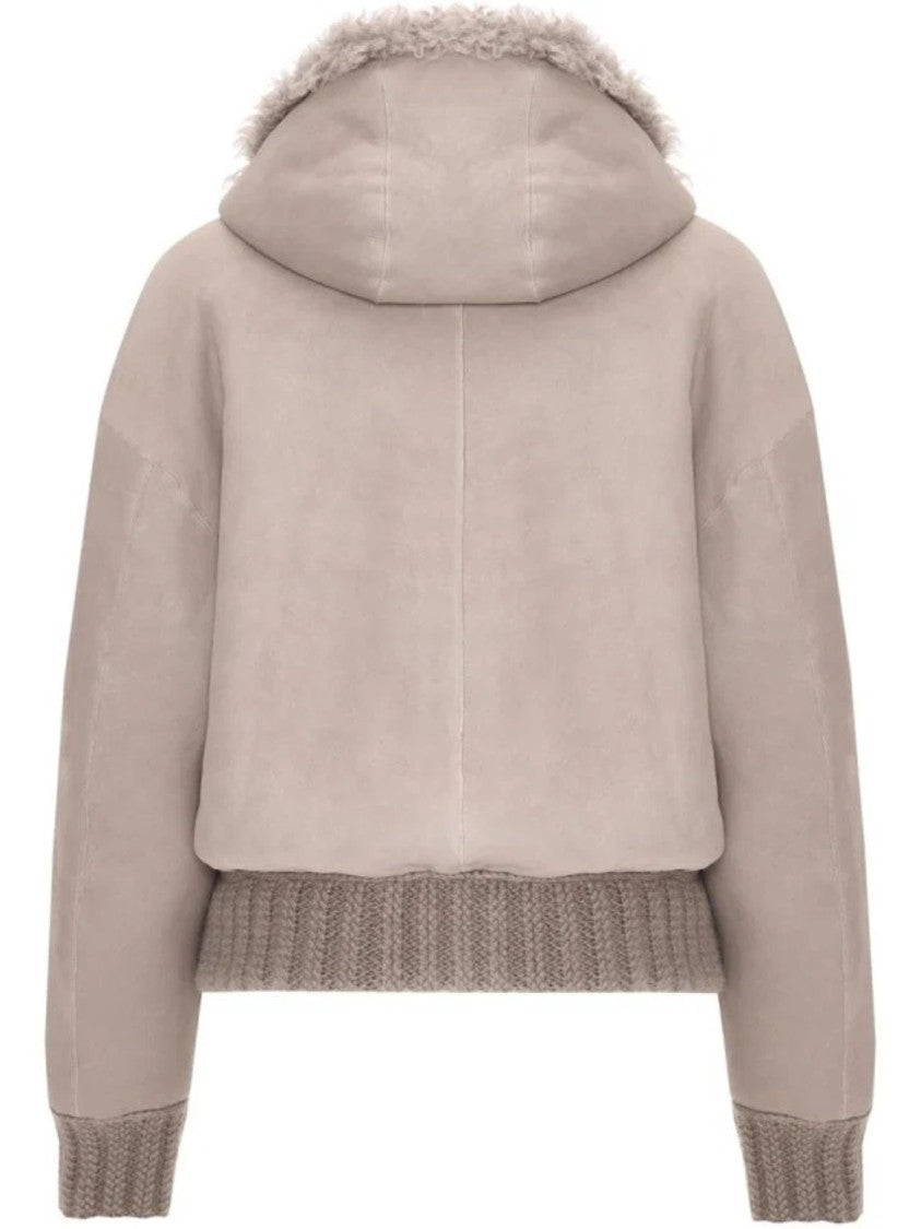Bigardini Plush Shearling Jacket With Hood And Ribbed Hem