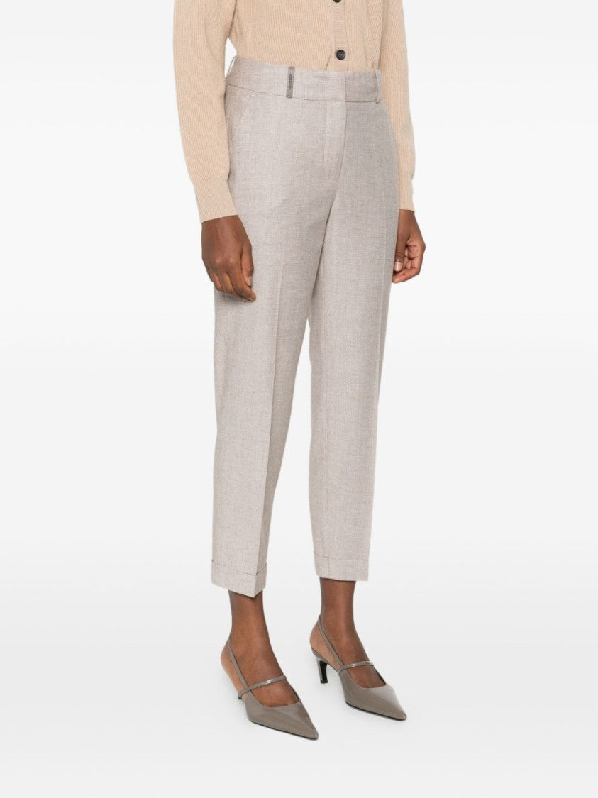 Peserico Tailored Beige Trousers With Cuffed Hems
