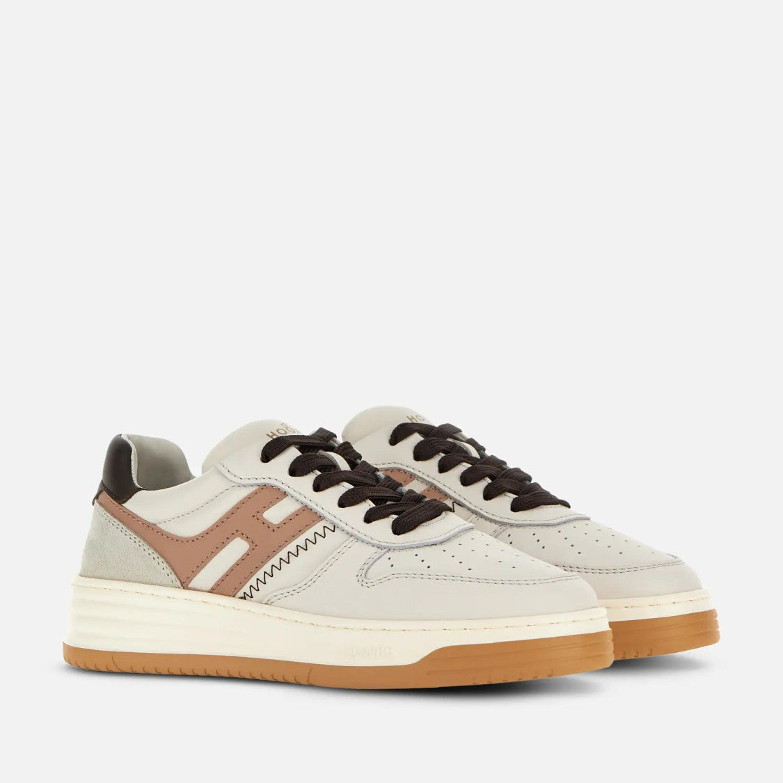 Hogan Ivory And Taupe Leather Sneakers