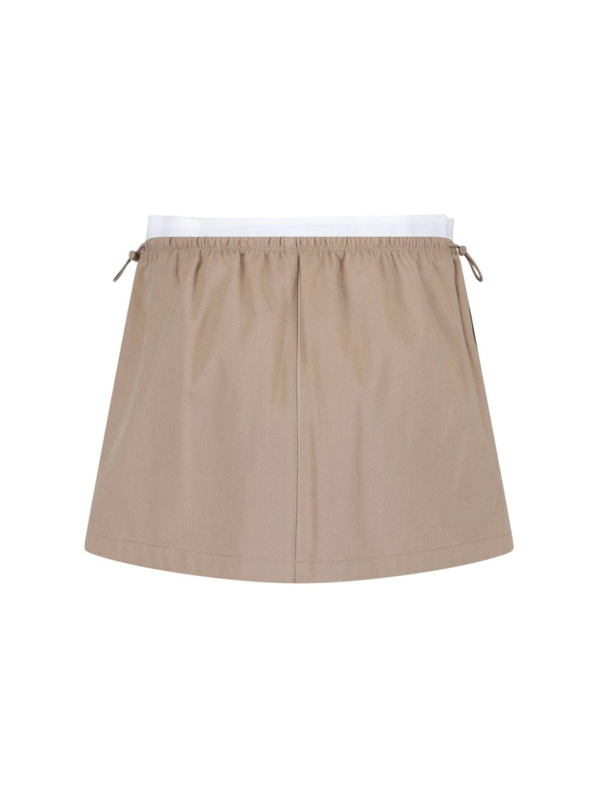 Alexander Wang Logo Skirt In Taupe Cotton, Mid-Rise
