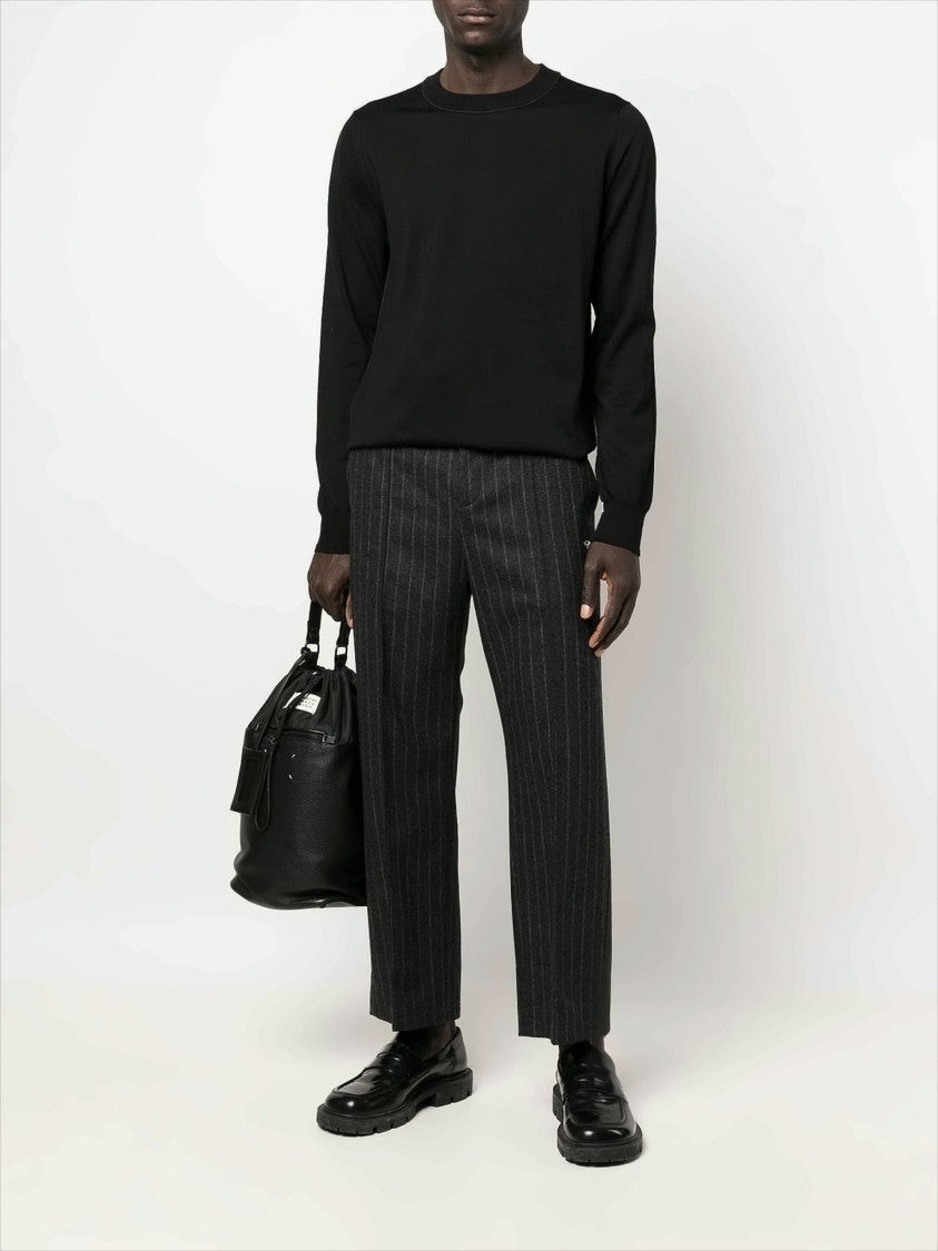 Maison Margiela Tailored Black Wool Knit Sweater With Signature Stitching