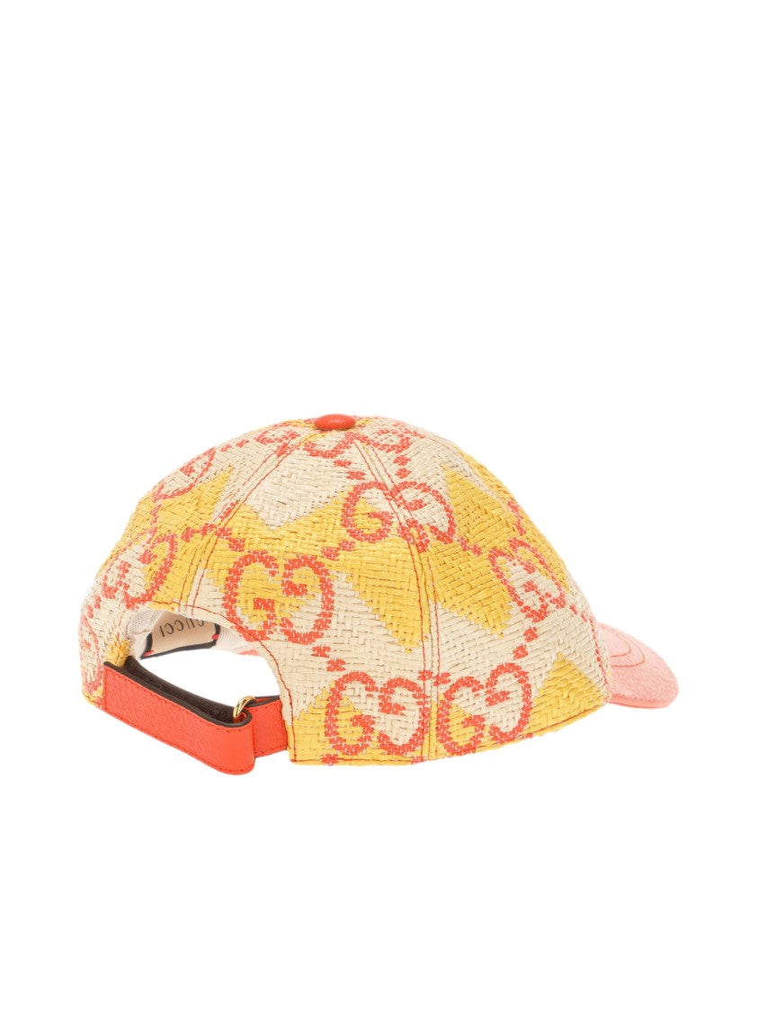 Gucci Raffia Effect Gg Monogram Baseball Cap