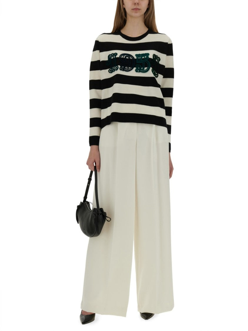 Max Mara Bold Striped Knit Sweater With Applique Detail
