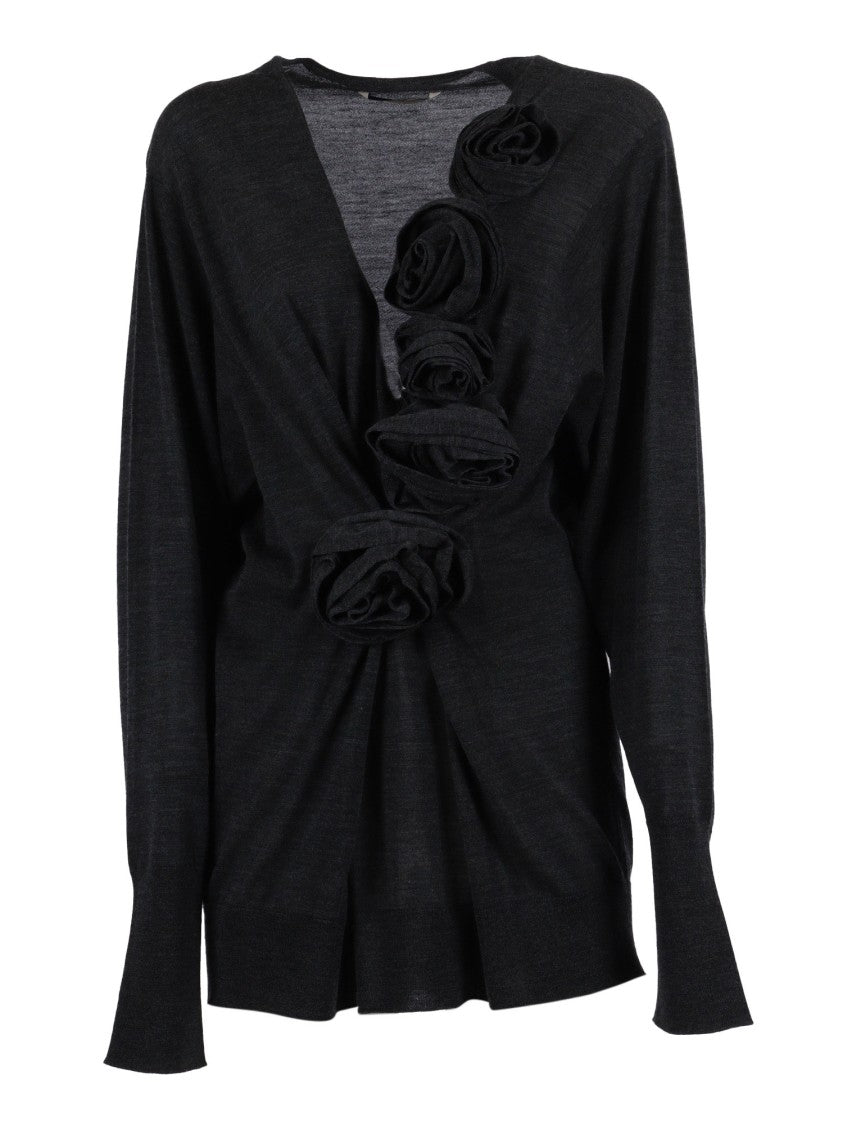 Alberta Ferretti Long-Sleeved Knit Top With Fabric Rosette Detail