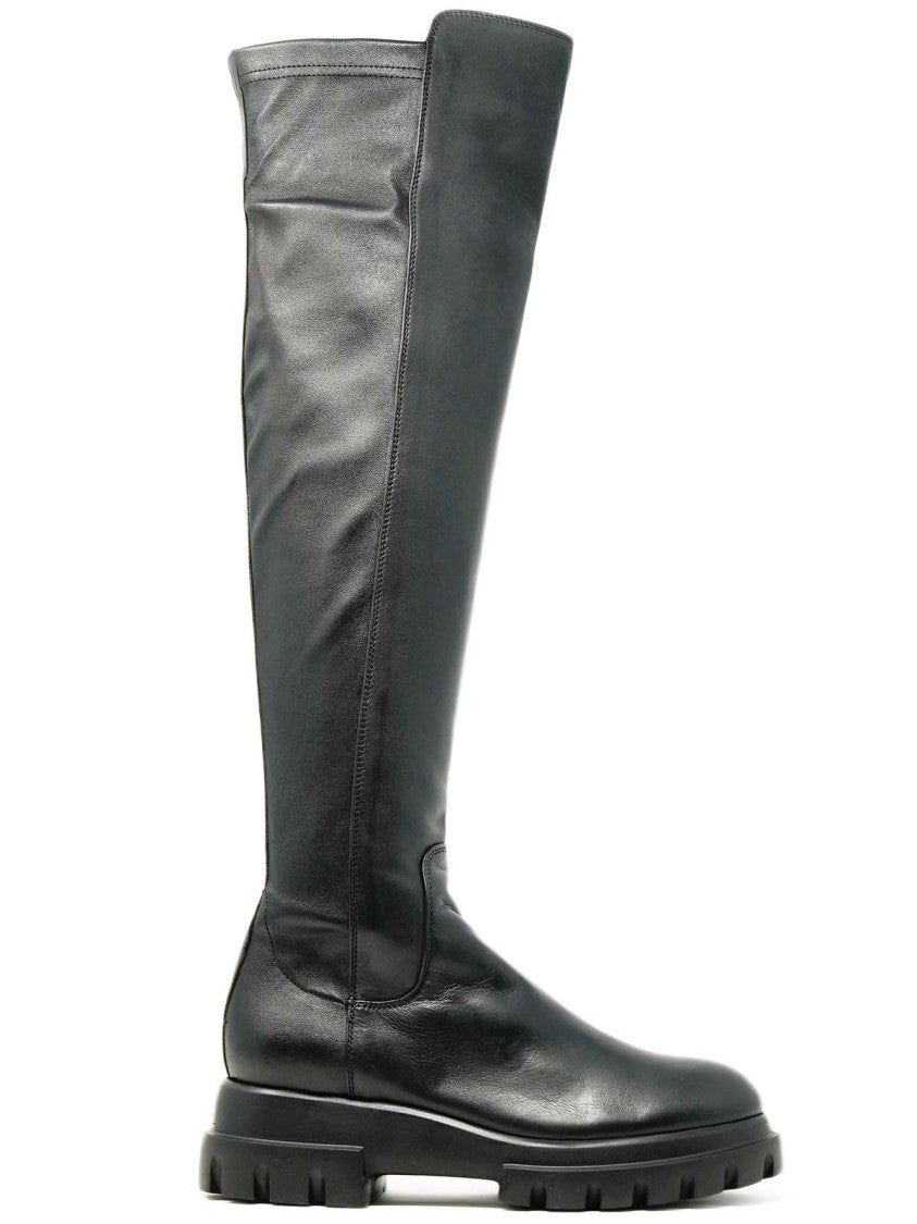 Agl Black Leather Stretch Boot