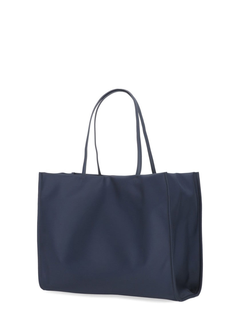 Tory Burch Structured Blue Shopping Bag With Iconic Logo Pocket