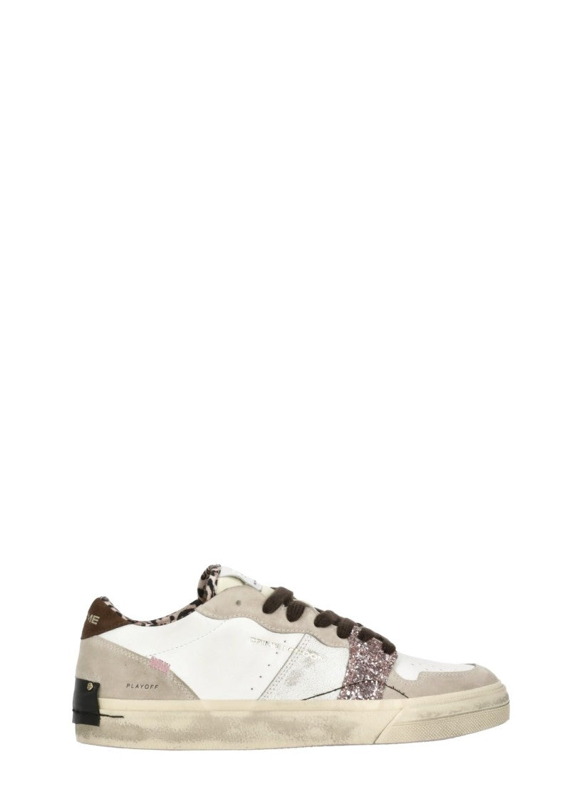 Crime London White Playoff Suede Glitter Leather Sneakers