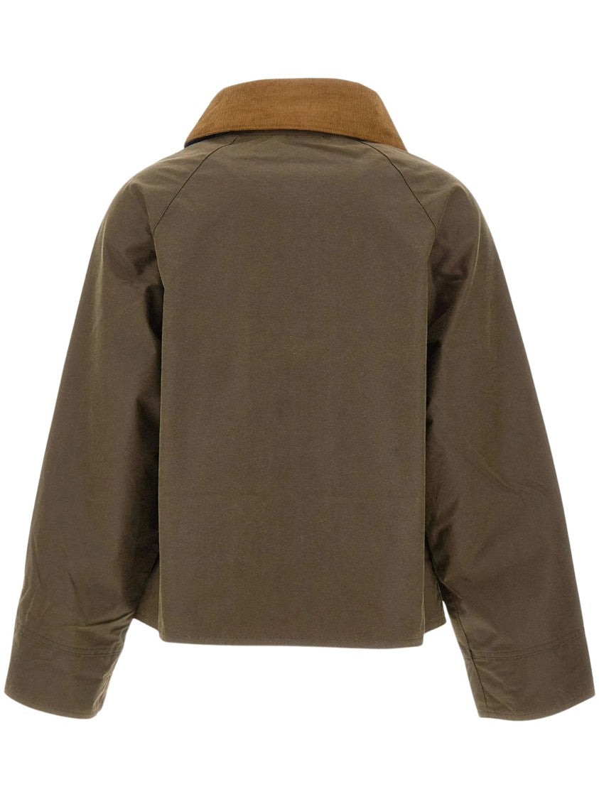 Barbour Cropped Hazelnut Brown Waxed Cotton Jacket With Contrasting Corduroy Collar
