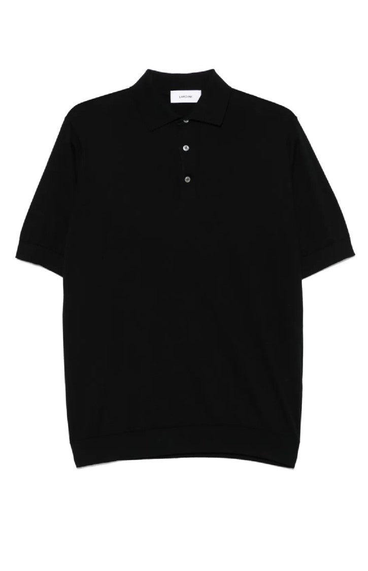 Lardini Black Polo Shirt With Traditional Collar